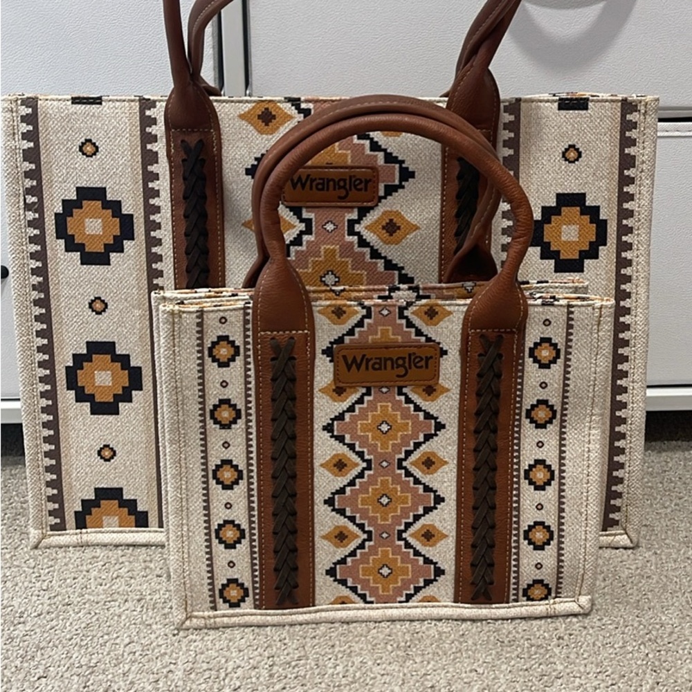 Wrangler Brown and Cream Geometric Tote Bag
